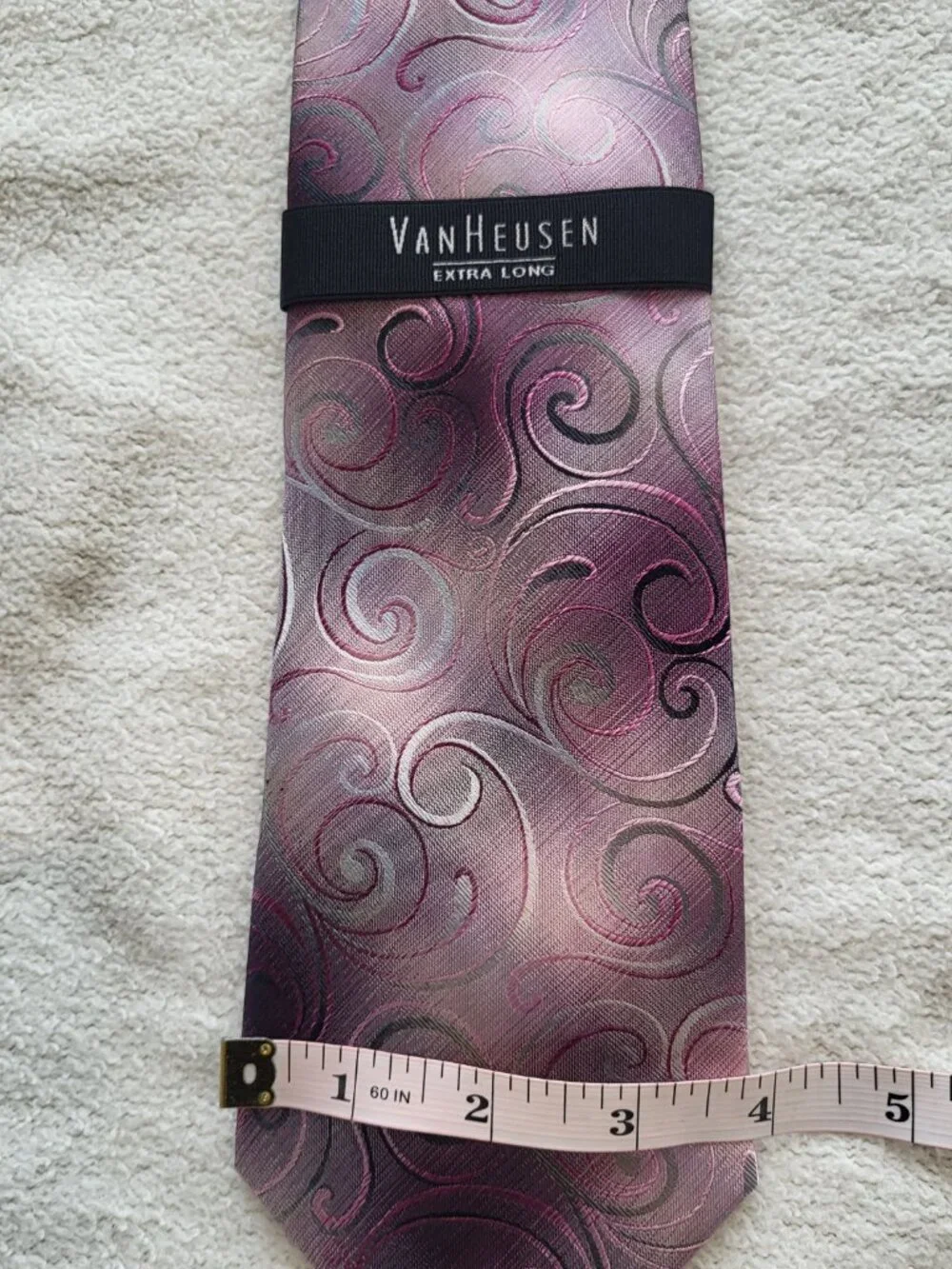 NWT Van Heusen Extra Long Tie Pink Purple Gray Curl Paisley Men's Necktie